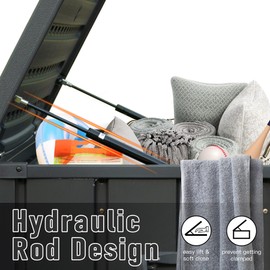 LANTRO JS Deck Box 100 Gallon, Patio Storage Cabinet, Waterproof Outdoor Storage, Resin Lid Metal Patio Storage Bin with Lockable, Dark Gray