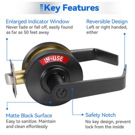 Commercial Privacy Indicator Door Lock, Heavy Duty Bathroom Handle with Large In-Use/Vacant Display,Occupied Bathroom Door Lock - ANSI Grade 2 Restroom Lever for Office, Cafe & Gym (Matte Black)