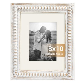 MACVAD White 8x10 Picture Frame with Mat for Displays 8x10 and 5x7 Photos, Farmhouse Picture Frames with Wooden Beaded Design, White 8 by 10 Picture Frame for Tabletop Home Decor