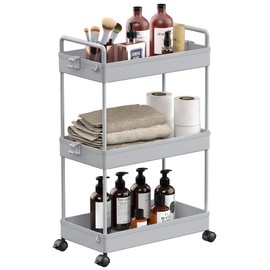 SOLEJAZZ Rolling Storage Cart, 3 Tier Utility Cart Mobile Slide Out Organizer, Bathroom Standing Rack Shelving Unit Organizer for Kitchen, Bathroom, Laundry Room, Gray