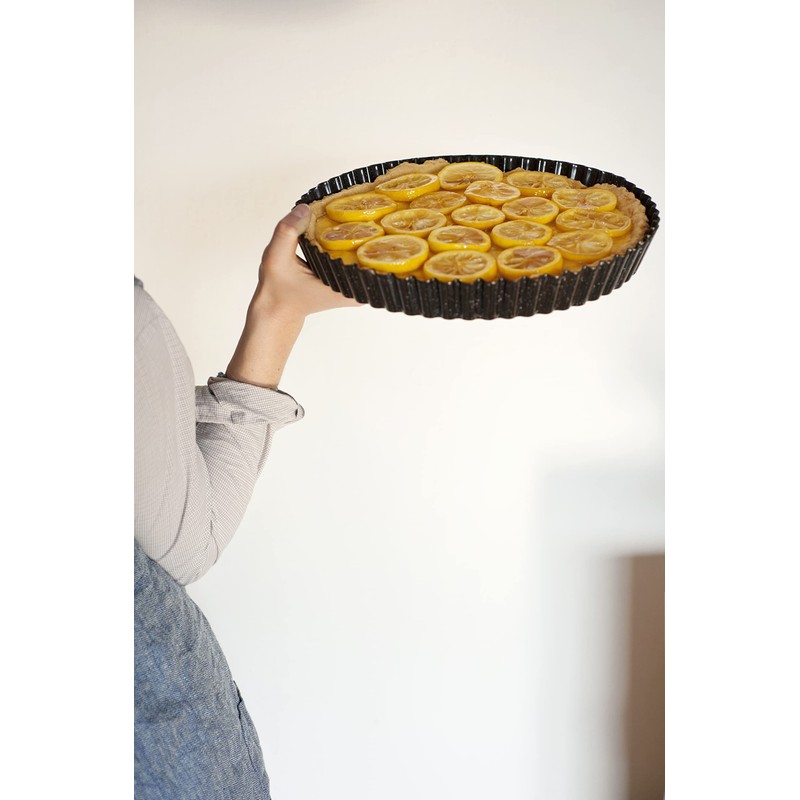 Riess 0868-022 Classic-Baking Pans Flan-Form Round, Diameter-30 cm Black