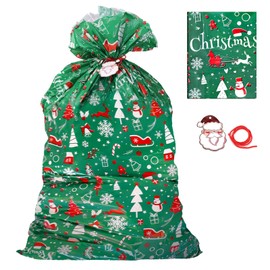 Aboofx Jumbo Christmas Bike Bag 80" x 60" Extra Large Christmas Bags for Bike, Christmas Bag Bike with Tags & String Ties for Bicycles Heavy Duty Pack Christmas Decoration(Red+Green+White)