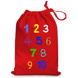 Busy Hands & Feet Numbers Counting Red Drawstring Bag (Medium 25cm x 35cm)