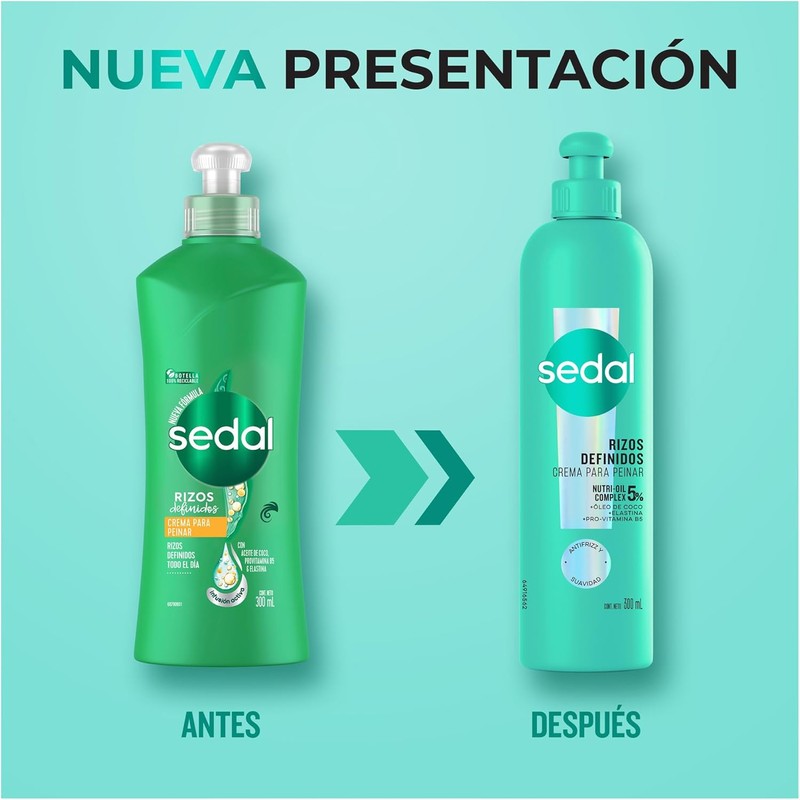 Sedal Crema Para Peinar Rizos Definidos, 300 Ml, Pack of