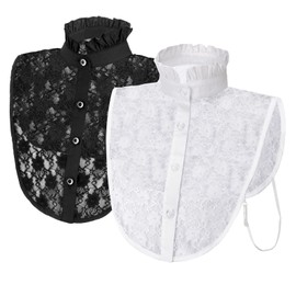 Women's Collar Insert Lace Fake Collar Detachable Collar Removable Half Shirt Blouse Women's Blouse Collar Insert for Women Favours - White, Black, One Size Pack of 2, White, black