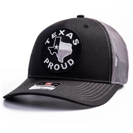 Pickwicks Texas Proud Patch Hat - Richardson 112 Trucker Cap - Black Lone Star State Flag (US, Numeric, 7, 7 3/4, Black/Charcoal Mesh)