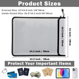 Fireproof Waterproof Document Bag - 3600°F Water Resistant Fire Proof Money Bag, 3 Layers of Heat Insulated Storage with Zipper, 14.5"x 11" Portable Files Safe Pouch for Cash Passport (Grey)