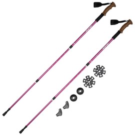 JELEX Nature Telescopic Walking Poles for Nordic Walking Adjustable, Includes Various Attachments for Outdoor Activities, Ultralight Hiking Poles with Antishock Technology (Pink Premium)