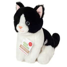 Teddy Hermann 91843 Cat Sitting Black and White 20 cm Cuddly Toy Plush Toy