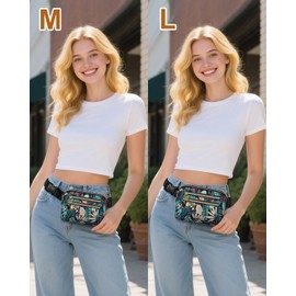 Capolo Fanny Packs for Women Fashion Waist Packs Bag with Adjustable Strap and 7 Zipper Pockets Waterproof Everywhere Crossbody Belt Bag for Workout Running Travelling(Blue Leaves, Large)