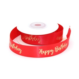 Red Ribbon with Gold Writing - Happy Birthday - Birthday Decoration (Red) …