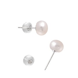 Joseph Brothers 10MM Genuine Freshwater Pearl Sterling Silver Earrings Studs for Women, White