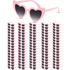 Hoteam 100 Pairs Wedding Heart Shaped Sunglasses Bulk Wedding Gifts Bachelorette Bridal Party Favors for Guests Reception(Pink,Grey Lenses)