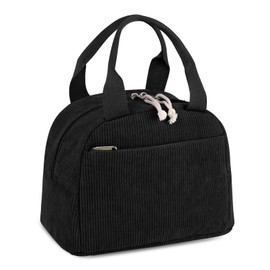 Kememo Insulated Lunch Bag for Women Men, Corduroy Packed Lunch Bag Reusable Cool Bags for School Work Picnic, Black