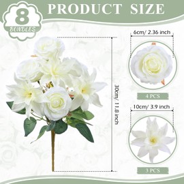 Riceshoot 8 Bundles Artificial Peony Flowers Bouquet Bulk Wedding Flowers Bouquet Silk Fake Peonies Flowers for Decoration Vase Florals Arrangements Wedding Home Party Table Centerpiece(White)