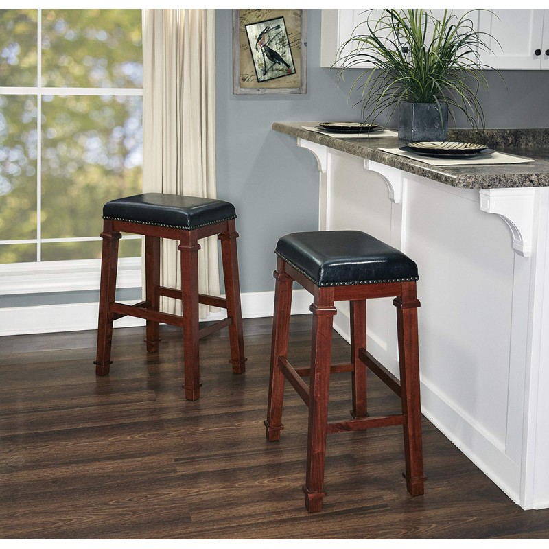 Linon Kennedy Backless PU bar Stool, Dark Cherry