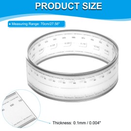 PATIKIL Film Flexible Ruler 70cm 0.1mm Scale with R Angle and Width Lines Clear PET Plastic Folding Straight Ruler for Factory, Transparent, 1 Pcs
