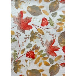 Home Bargains Plus Red Leaves and Mushroom 60 inch Round Vinyl Tablecloth with Flannel Backing, PEVA Non Toxic Easy Care Fall Table Cover for Holiday Dining