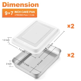 Herogo Baking Pan with Lid, 7 x 9 Inch Stainless Steel Nonstick Deep Pan, Rectangle Cakes Bakeware with Lid for Brownies Casseroles, Non Toxic & Dishwasher Safe, Set of 2