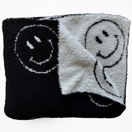 Smiley Face Throw Blanket Microfiber Soft Fluffy Cozy Baby Toddlers Kids Adult Reversible Blanket for Bed Couch Happy Face Blanket (Black, 46"x54" | Baby,Toddler,Kids)