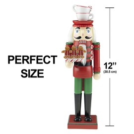 Clever Creations Red Gingerbread Baker 12 Inch Traditional Wooden Nutcracker, Festive Christmas Décor for Shelves and Tables