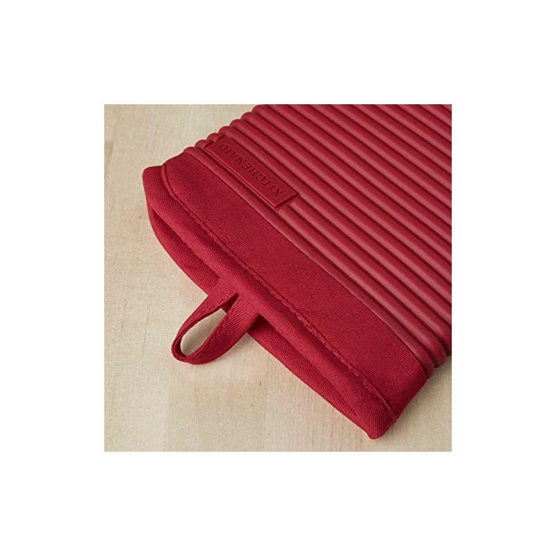 KITCHENAID Ribbed Soft Silicone Oven Mitt 2-Pack Set, 7.5"x13", Passion