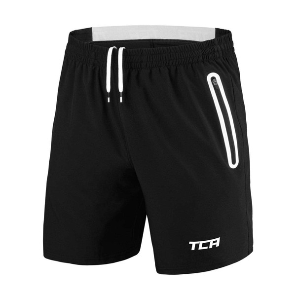 TCA Elite Tech Running Shorts Men's with Zip Pockets, black,