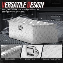 D SOLUTIONS Underbody Truck Bed Tool Box, Heavy Duty Storage Organizer Waterproof Chest with Lock and Keys, Natural Silver Aluminum & Steel, 38" W Rear x 26" Front x 14.25" D x 12" H