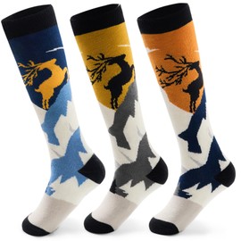 Big Ski Socks Kids Boys Winter Warm Snow Socks Thick Thermal Skating Snowboarding Skiing Socks for Boys Girls 3 Pack Mix Deers 10-12 Years