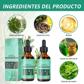 Aceite de Romero：Aceite Esencial de Romero para Cabello - 100% Puro Orgánico Aceite Capilar Con Romero de Cejas, Pestañas, Barba -60ML Rosemary Oil Hair Growth Esencial más grueso, más largo