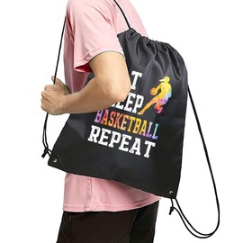 Haizct Eat Sleep Basketball Repeat Drawstring Backpacks, Unisex Drawstring Basketball Bags for Gym Shopping Sport, Basketball Gifts for Men Women Basketball Lover, Basketball Player Gift(BP066)