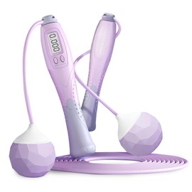 Jump Rope with Counter Cordless Jump Rope Ropeless Skipping Rope for Fitness Training Speed Rope with Digital Handle for Exercises Men, Women and Kids Wireless Skipping Rope Indoor Outdoor (Purple)