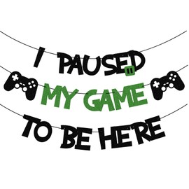 Gaming Birthday Decorations, Gaming Party Decorations, I Paused My Game To Be Here Banner, Video Gaming Birthday Banners for Boys Kids Children Adult, Glitter Decor Game Theme Parties Supplies