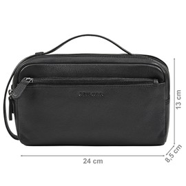 STILORD 'Gaius' Leather Toiletry Bag for Men Vintage Travel Dopp Kit with 2 Main Compartments & Handle Compact Wash Bag Organizer Genuine Leather Grooming Case, Colour:Black