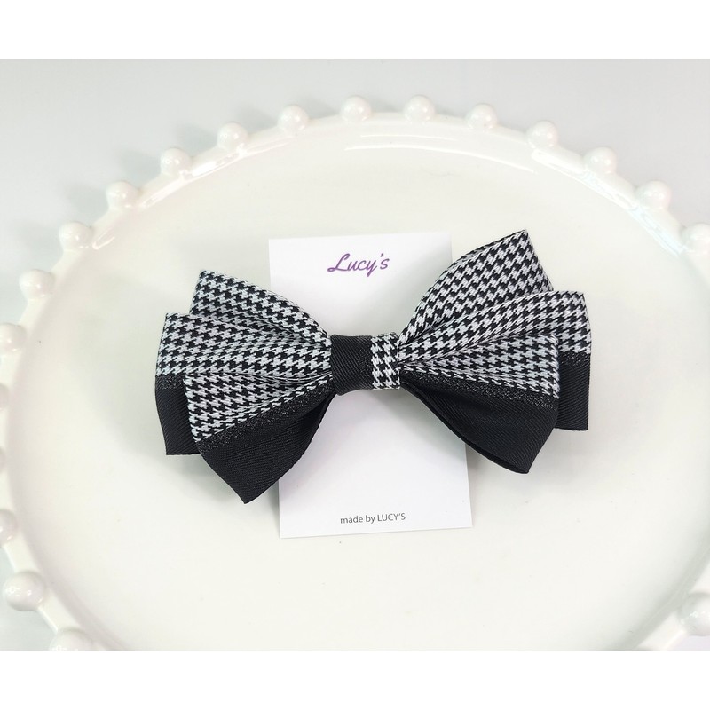 Burnaby houndstooth check ribbon hairpin / 버나비 하운즈투스 체크 리본