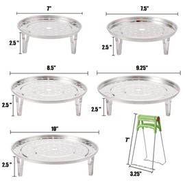 Yesland 5 Sizes 304 Stainless Steel Steamer Rack, Pressure Cooker Canner Rack & Cooling Rack with Detachable Legs, Round Pot Steaming Tray for Baking Cooking Steaming(7'' 7.5'' 8.5'' 9.25'' 10'')