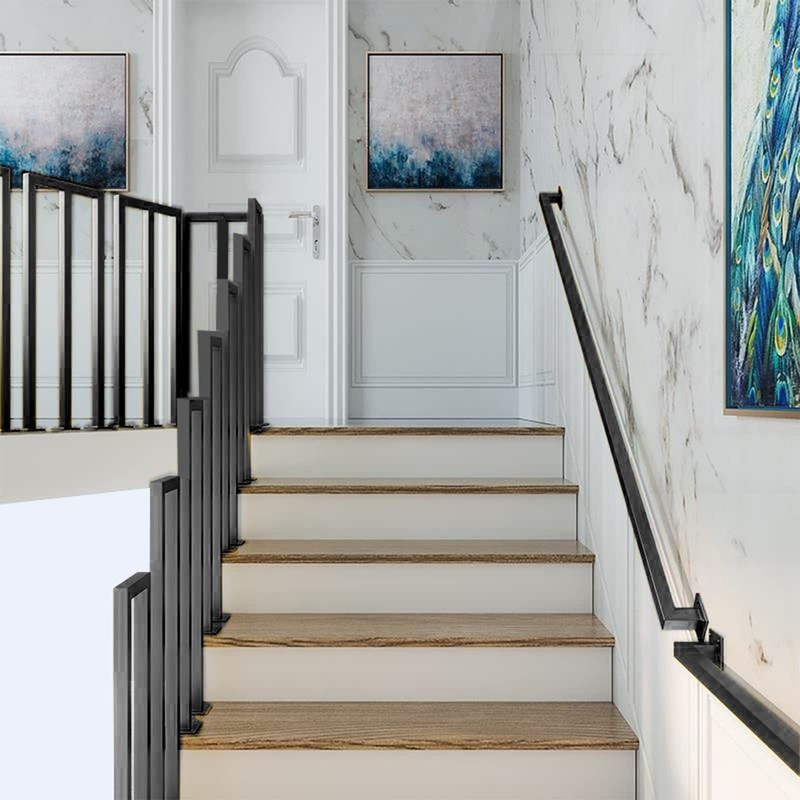 2FT Black Iron Hand Railing, Sturdy Safety Staircase Handrails Wall