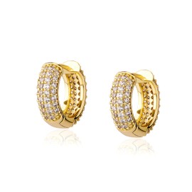 14K Gold-Plated Cartilage Hoop Earrings for Men, 5A+ Cubic Zirconia Stud Earrings, Chunky Cubic Zirconia Ear Hoops, aretes para hombre (Gold)