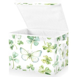 senya St. Patrick's Day Baskets Collapsible Storage Bins with Lids, Green Watercolor Butterfly Clover Storage Boxes Clothes Baskets for Organizing