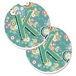 Caroline's Treasures Letter K Circle Teal Initial Alphabet Set of 2 Cup Holder Car Coasters CJ2015-KCARC, 2.56, Multicolor