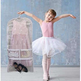 TUVAINC Clear Dance Costume Zipper Garment Bag with Multiple Pockets (White Trim, 18.5 x 36 Inches)