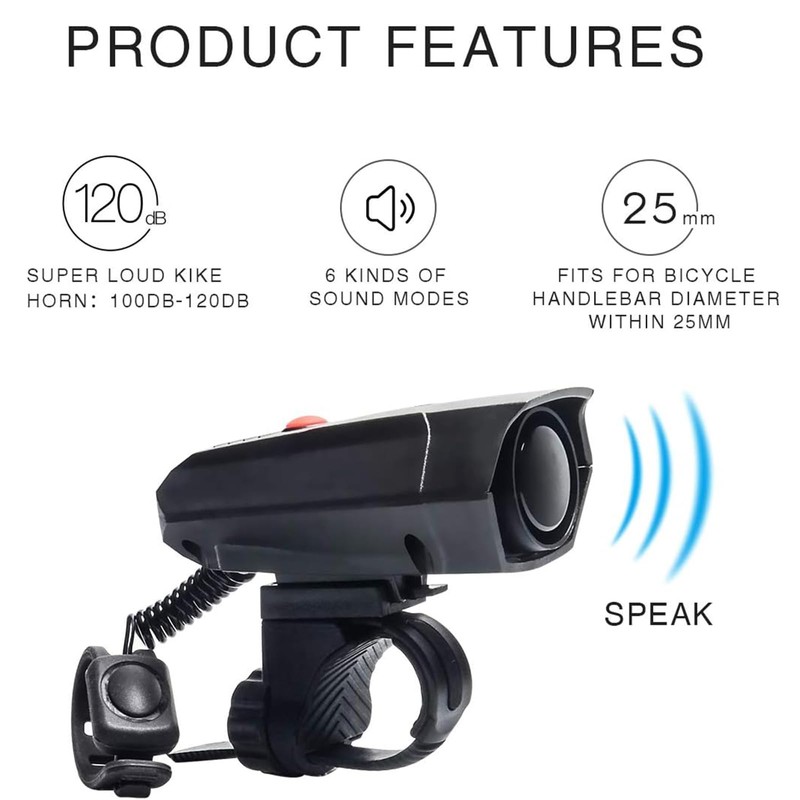 Electric Loud Bike Horn 5 Modes Electronic Cycling Horn Bicycle