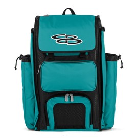 Boombah Catchers Superpack Bat Bag - 23-1/2" x 13-1/2" x 9-1/2" - Black/Teal - Holds 4 Bats - Backpack Version (no Wheels)
