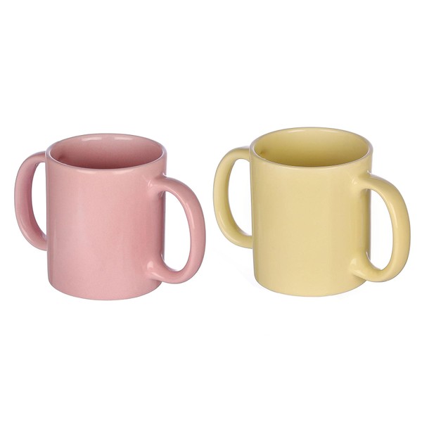 HealthGoodsIn Dual Handle Mug (Double Grip Mug) Set of 2 for Secure Hold, 11.83 Fl. Oz. (350 Ml) (Pastel Color)