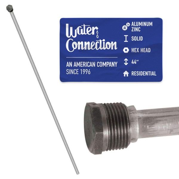 Water Connection | Aluminum Zinc Water Heater Anode Rod | Get rid of your rotten Egg Smell in water | Compatible with Rheem, A.O. Smith, Giant, Reliance Richmond & More | Hex Head ¾ NPT x 44-in Solid