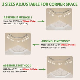 Diamond Shaped Shower Curtain Rod, Adjustable [Both Sides: 22.5" - 35.4", Middle: 12.6" /28.3" / 43.7"] Corner Shower Rod Pole for Bathroom, Clothing Store with 12 Hooks & Ceiling Support