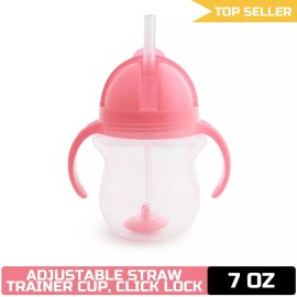 Munchkin Any Angle Sippy Cup - 7oz Pink Toddler Weighted Straw Trainer Click Loc