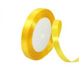 Solid Color Gold Yellow Satin Ribbon 5/8 in x 25 Yards, Fabric Ribbons Polyester Silk Hair String Ribbon for Bow Making,Crafts, Wedding Decor, Flower Bouquets,Gift Package (Gold Yellow, 5/8")