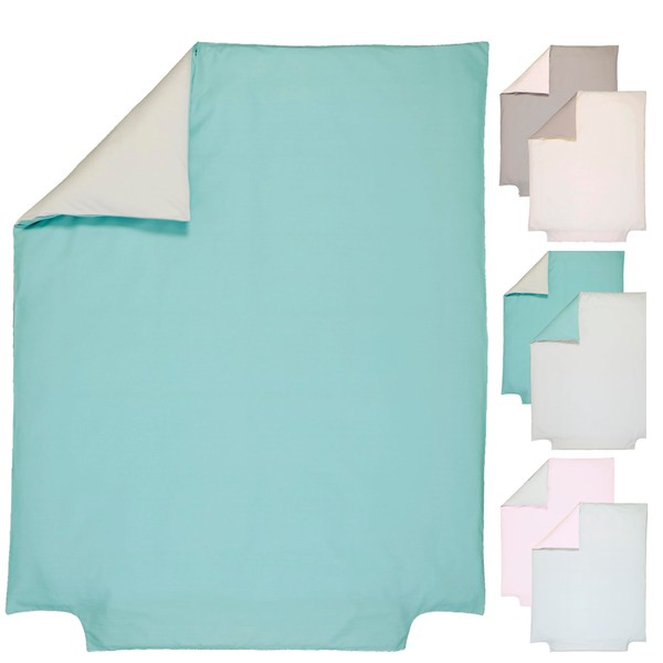P'tit Basile - Reversible duvet cover for baby - child junior - dimensions 120 x 150 cm - two-tone turquoise grey 100% organic cotton