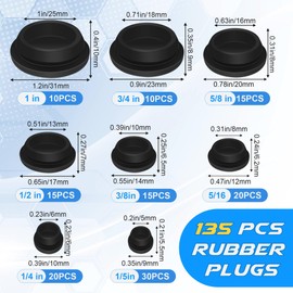 135 PCS Rubber Plugs for Round Holes, Anglecai 8 Size Silicone Rubber Hole Plugs 1" 3/4" 5/8" 1/2" 3/8" 5/16" 1/4" 1/5" T-Shaped Silicone Plugs for Round Holes